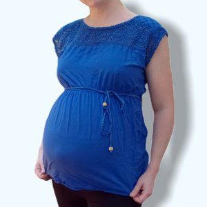 Motherhood Maternity top crochet cotton boho blue